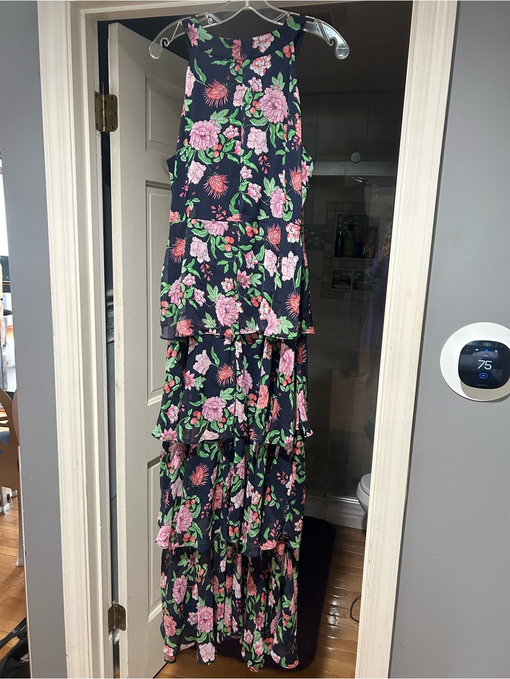 Tommy Hilfiger Navy Floral Maxi Dress with Pink Flowers size 12